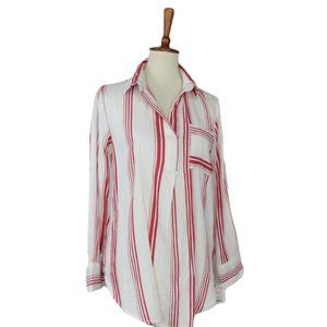 New Liz Claiborne Cotton Blend White Red Stripe Relaxed Top Small